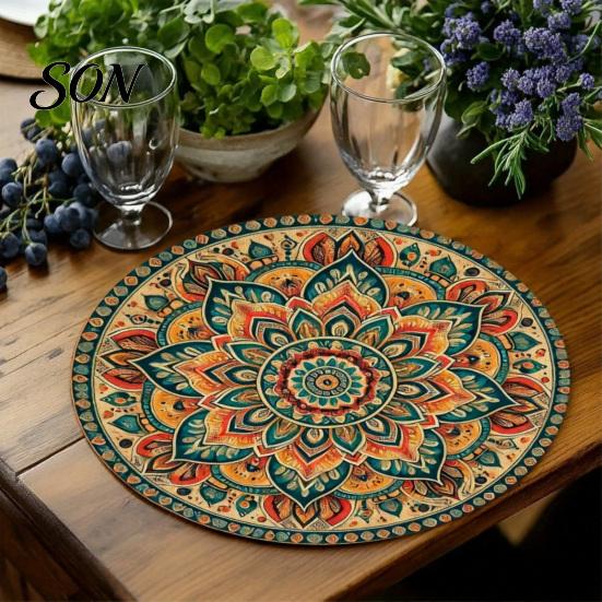 Vintage Floral Pattern Place Mats 4Pcs Nordic Wooden Coasters, Heat Resistant Drink Mats, Non Decorative Coasters for Dinner Parties Slip Table