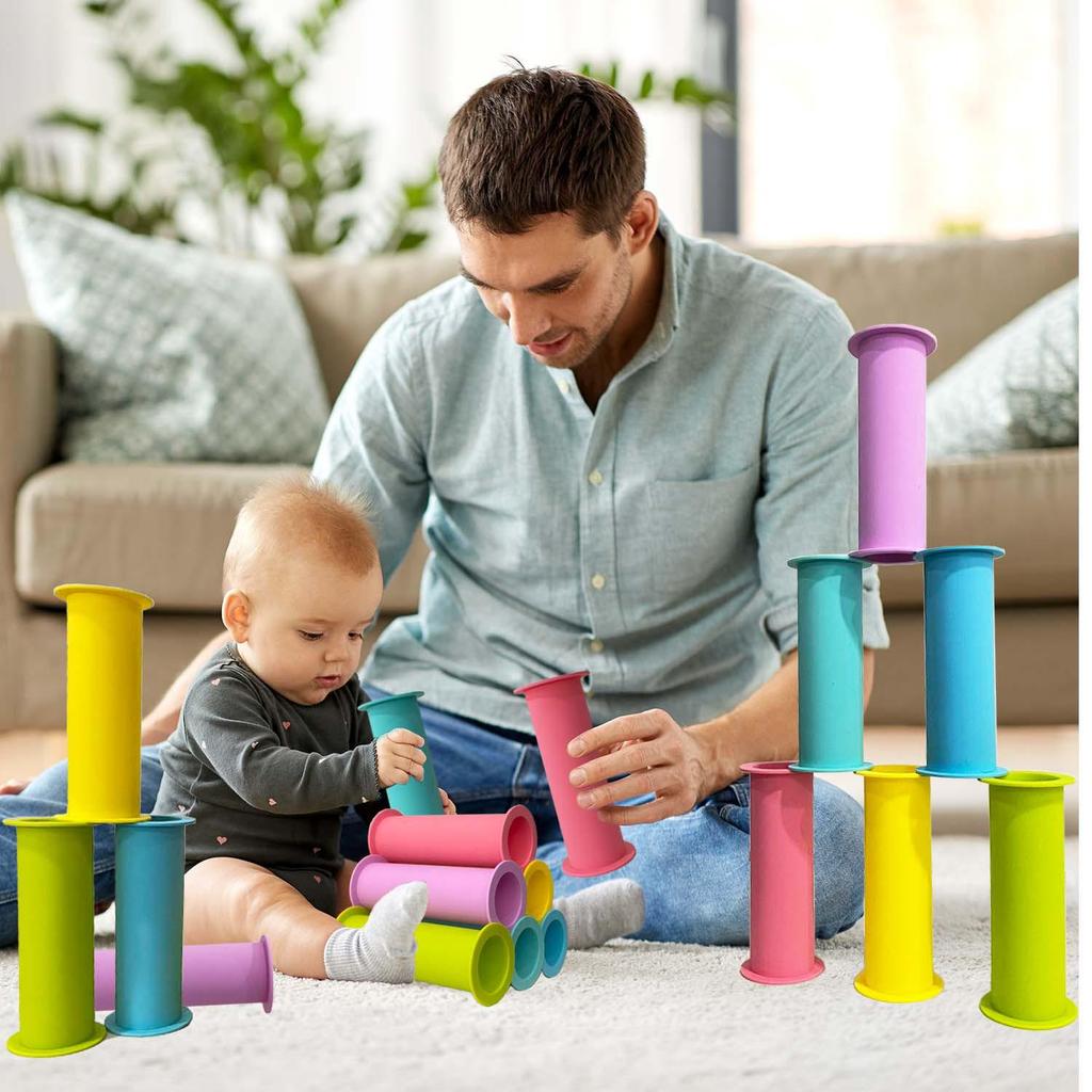Силиконовые детские стаканчики для складывания и радужные кольца - красочные развивающие игрушки для младенцев и детей