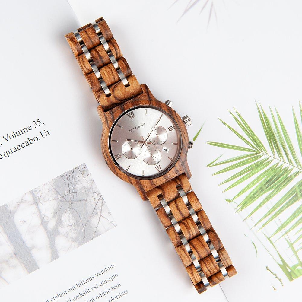 BOBO Bird Wood Watch Luxury Wood Metal Strap Chronograph Date Display Quartz Watch Versatile Watch Metal White Men's Men's