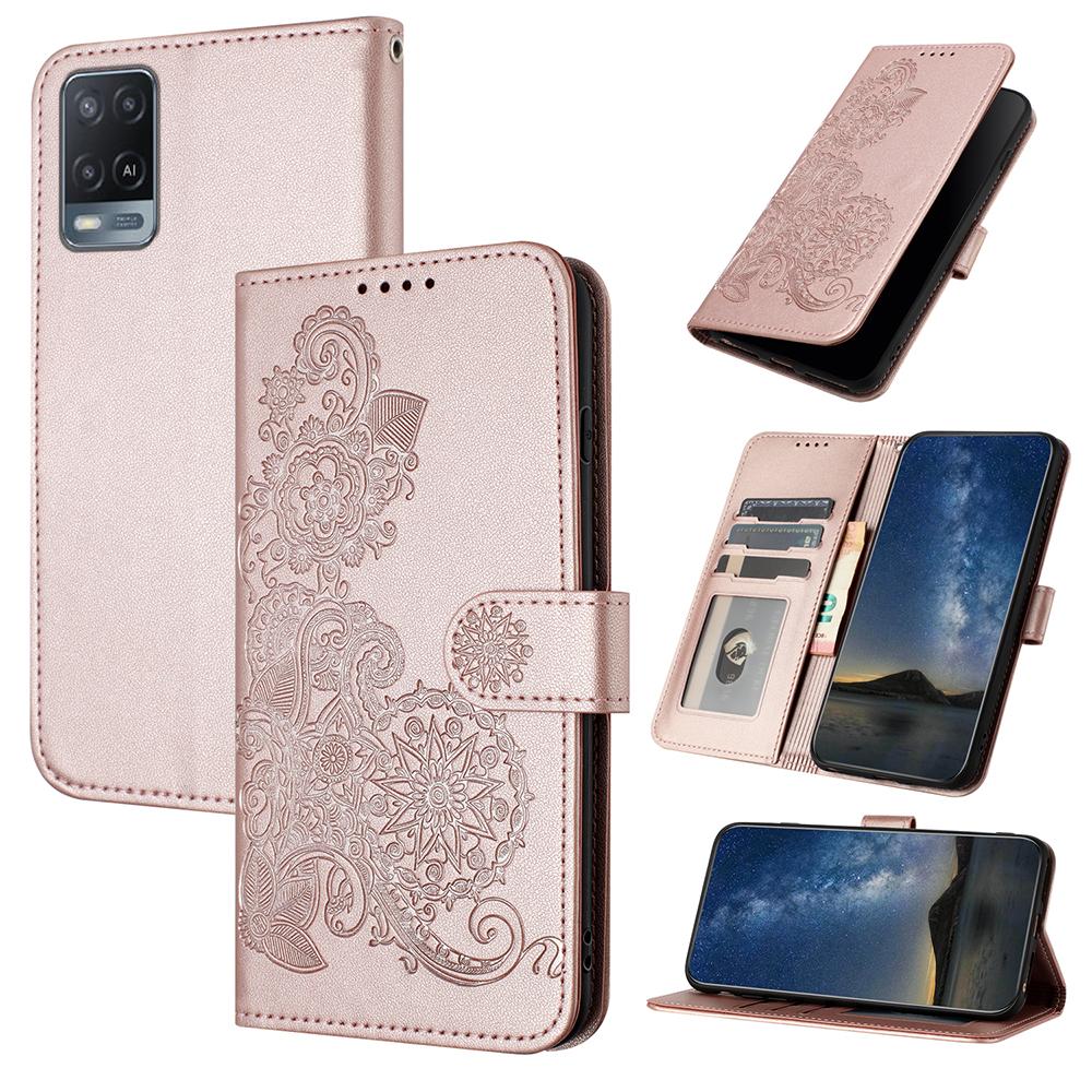 Knurling Vine Flowers PU Leather Wallet Card Bag Phone Case for Oppo A36,A53,A72,A54,F19,Reno6 Lite,Realme 9i,Realme 10,Realme C55...