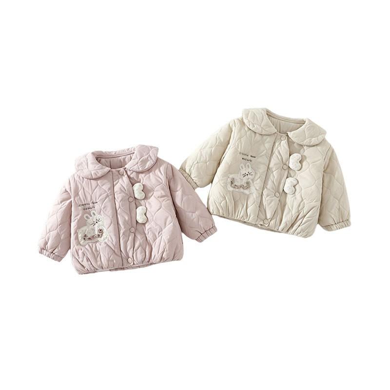 Kids Winter Cotton Puffer Jacket Toddlers - Cartoon Bunny Print Warm Hoodless Coat Soft A-Class Safety Ages 1-3 Years