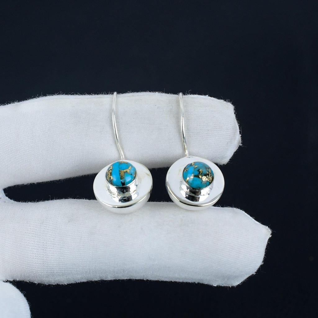 Серьги с натуральными драгоценными камнями из голубой меди и бирюзы, серьги из стерлингового серебра 925 пробы, серьги-подвески из серебра ручной работы в стиле бохо, подарок на вечеринку