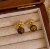 Amber Coffee French Retro Luxury Earrings - Women's Elegant Studs with Niche Design