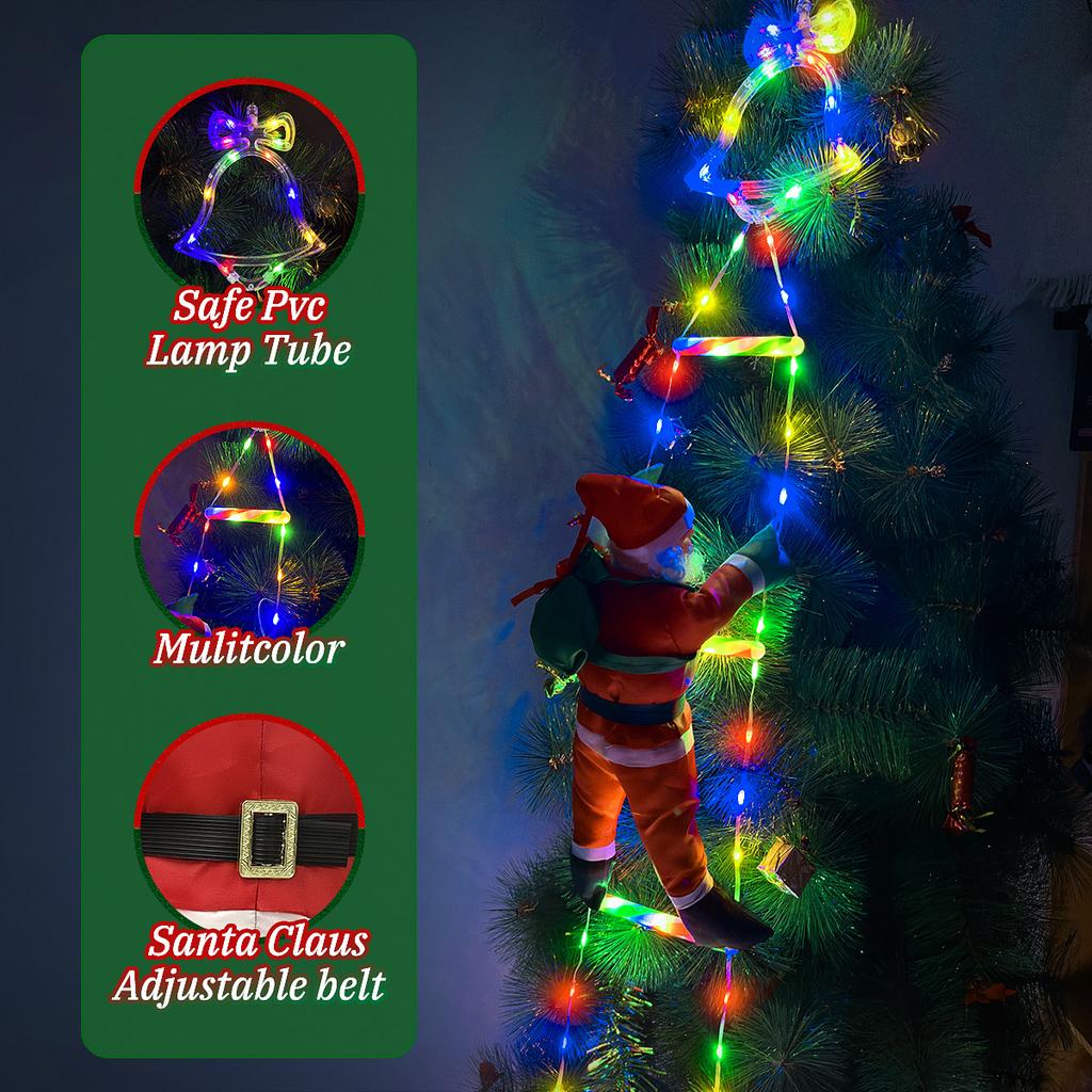 Santa Claus Doll Climbing Ladder LED String Lights Indoor Outdoor, USB/Solar Charging with Remote, Window Garden Christmas Decor