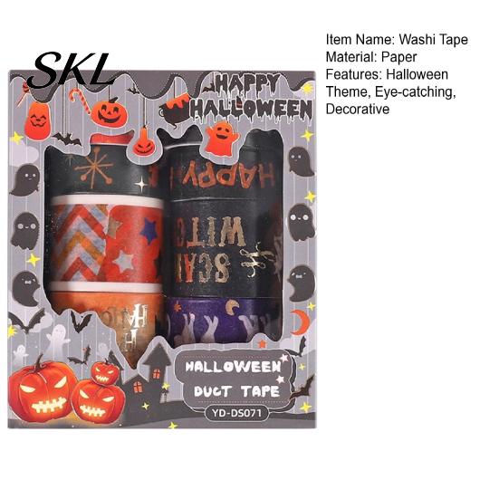 Thin Layering Washi Tape 8 Rolls Halloween Tape, Spooky Bat Witch Cat Pattern Decorative Lightweight for Junk Journaling Supplies, Scrapbooking,