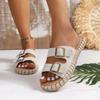 Fashion Summer New 2024 Fashion Print Designer Womens Slippers Casual Metal Buckle Round Toe Flat Beach Shoes Womens Slippers Large Size
