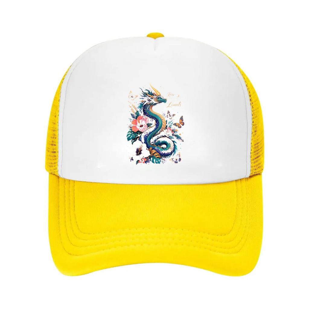Mystic Rainbow Dragon Bloom Fantasy Mesh Baseball Cap Casual Hat Outdoor For Womens Unisex FeUnisex