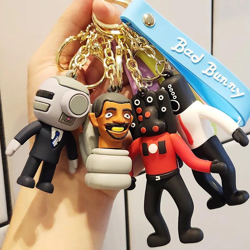 Cuphead Keychain Anime Cartoon Mugman Figures Doll Skibidi Toilet Man Keyring Pendent Car Key Chains Kids Toys Christmas Gifts