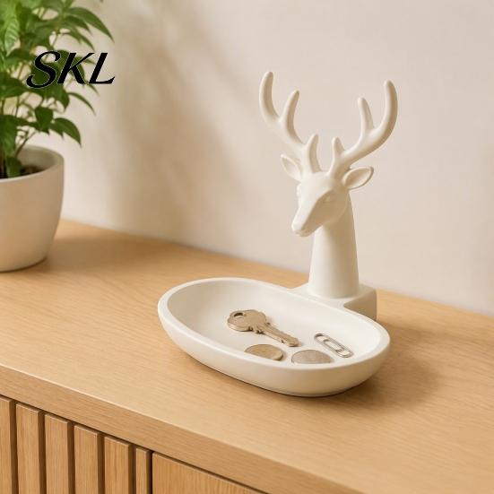 Modern Entryway Tray 3D Printed Deer Jewelry Tray, Nordic Style Antler Ring Holder, Minimalist Bedroom Aesthetic Decor Desk Organizer for Dresser,