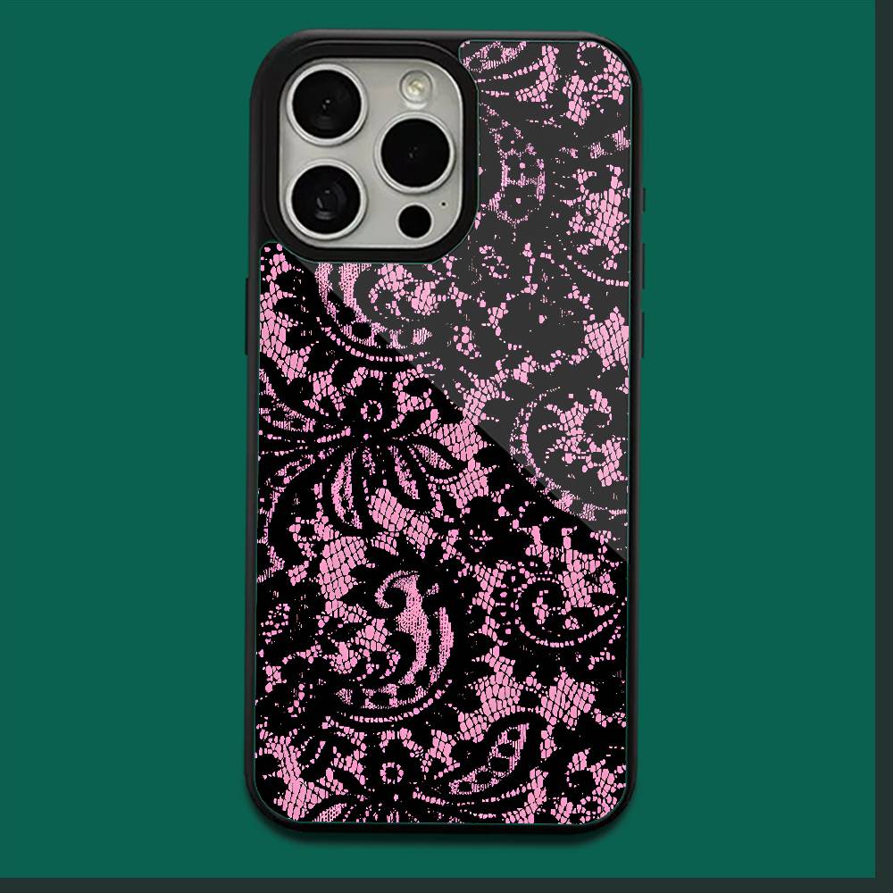 Черный кружевной принт Новый Горячий Чехол Для Телефона Для iPhone 16,15,14,13,12,11,Plus,Pro,Max,Mini Мягкий Магнитный Беспроводной Заряд Магсейф