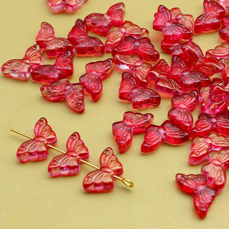 50PCS Butterfly Beads Czech Glass Loose Spacer Beads For Needlework Earrings Bracelet Jewelry Making Components Crafts DIY