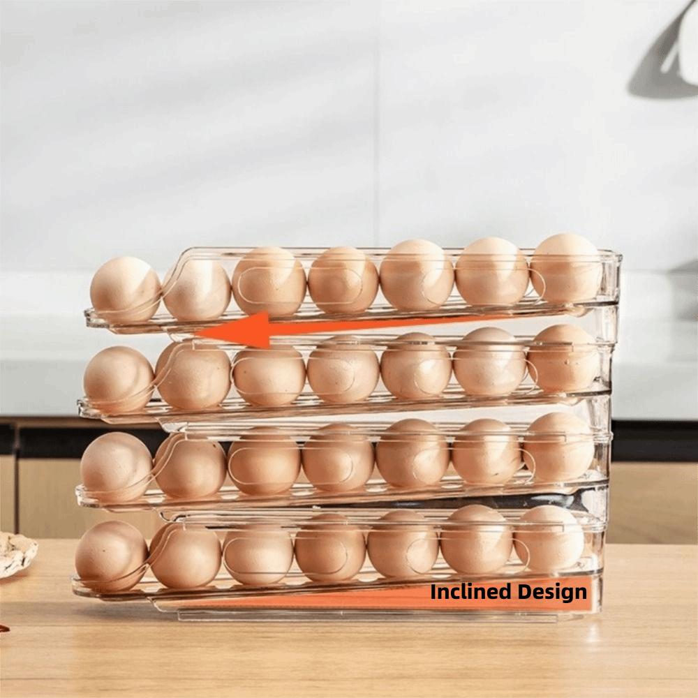 2PCS Stackable Automatic Slide Egg Storage Box Clear Egg Storage Box Refrigerator Side Door