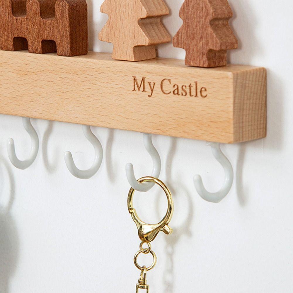 Wooden Key Hook Rack Wall Mounted Door Back Clothes Hook For Kitchen Bathroom Bedroom