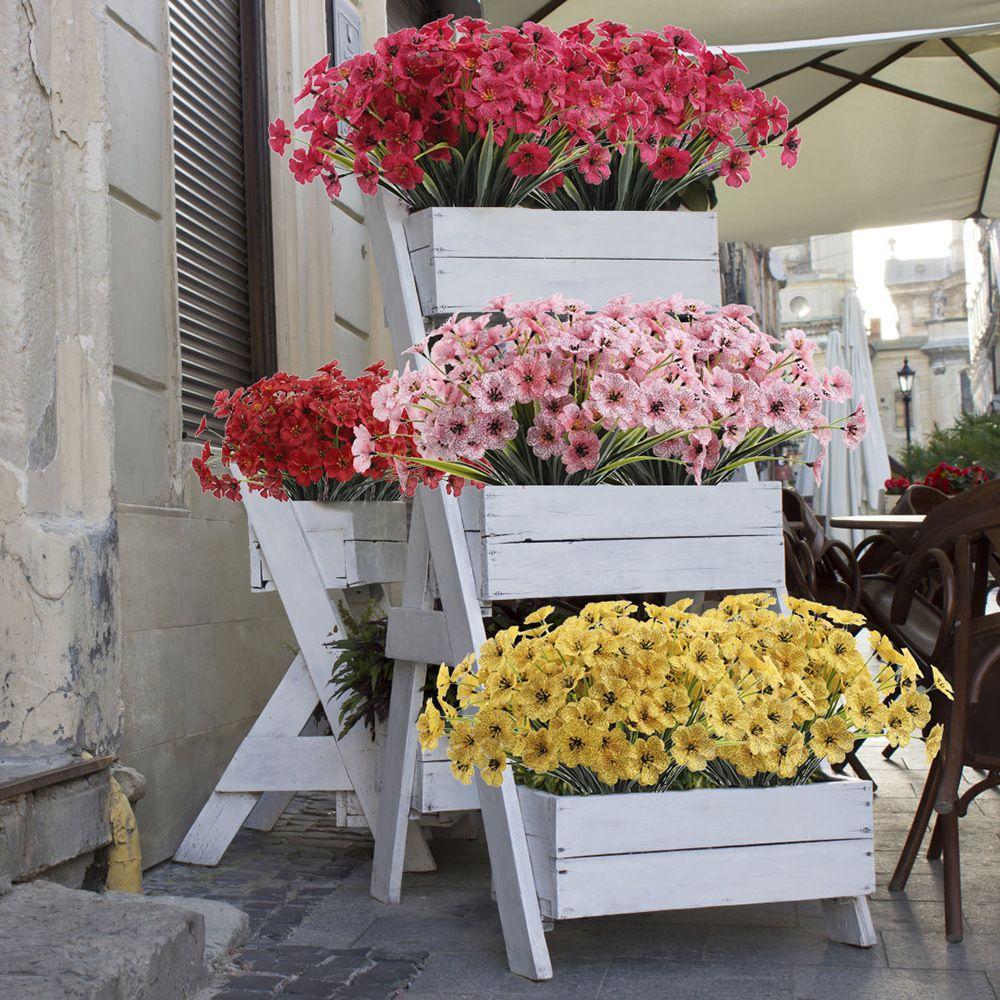 New Outdoor UV Resistant Plastic Plants Garden Porch Decor Artificial Flowers Fake Flowers
