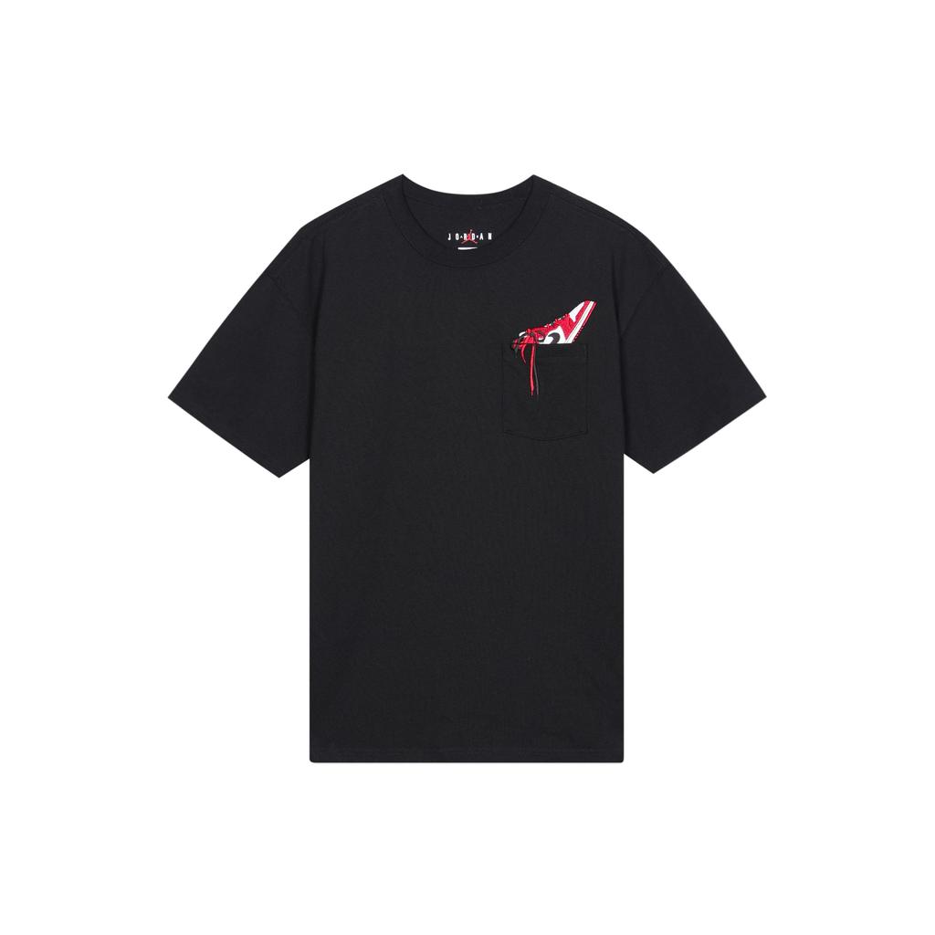Air Jordan 1 Pocket Sneakers Embroidered Crew Neck Short Sleeve T-Shirt Men Tops Black DO1928-010