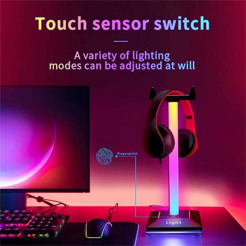 Rgb Gaming Headphone Stand 3.5mm Audio Touch Control Translucent Led Light Computer Desktop Display
