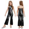 Girl Fancy Dress Up Metallic Sequins Movie Star Singer Bodysuit 70s Disco Dance Retro Cosplay Jumpsuit High Waist Jazz Dancewear