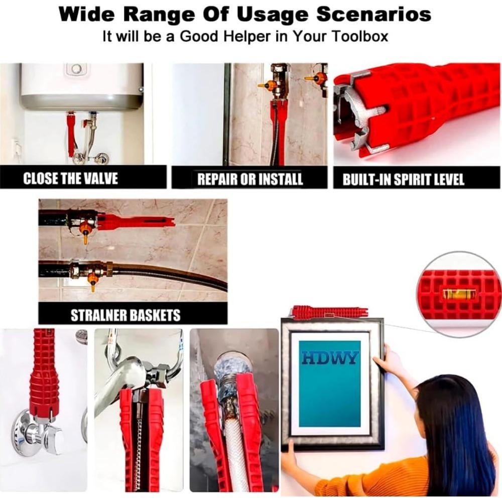 5/8 In 1 Multifunctional Sink Faucet Wrench Bathroom Anti-Slip Double Head Wrench Water Heater Plumbing Universal Repair Tool