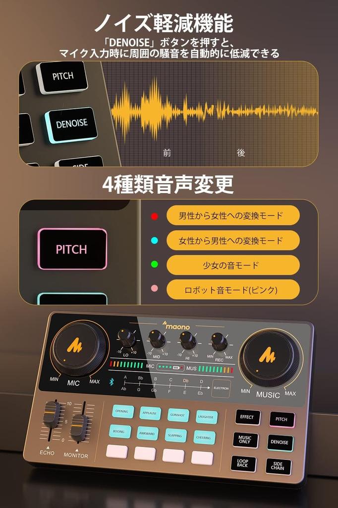 Аудиомикшер MAONO, аудиоинтерфейс, микшер подкастов, стереомикшер, аудиоинтерфейс, портативное компактное распределительное оборудование с большим 25-миллиметровым капсюлем