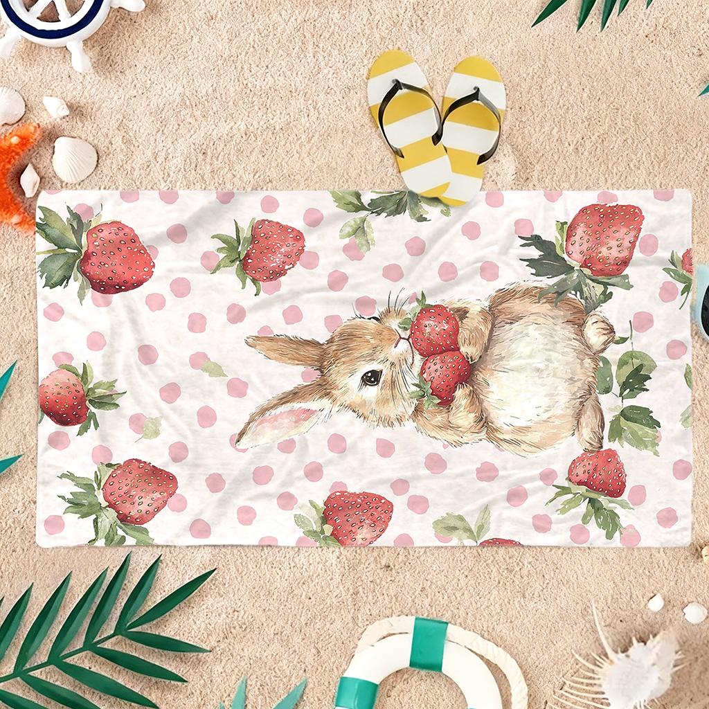 1pc Sweet Strawberry Rabbit Beach Towel Quick-drying Super Absorbent Suitable for Beach Pool Summer Funny Gift for Friends