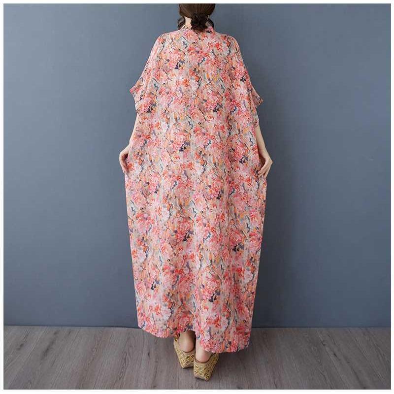 Women's Vintage Long Dress with Cotton and Linen Patterns