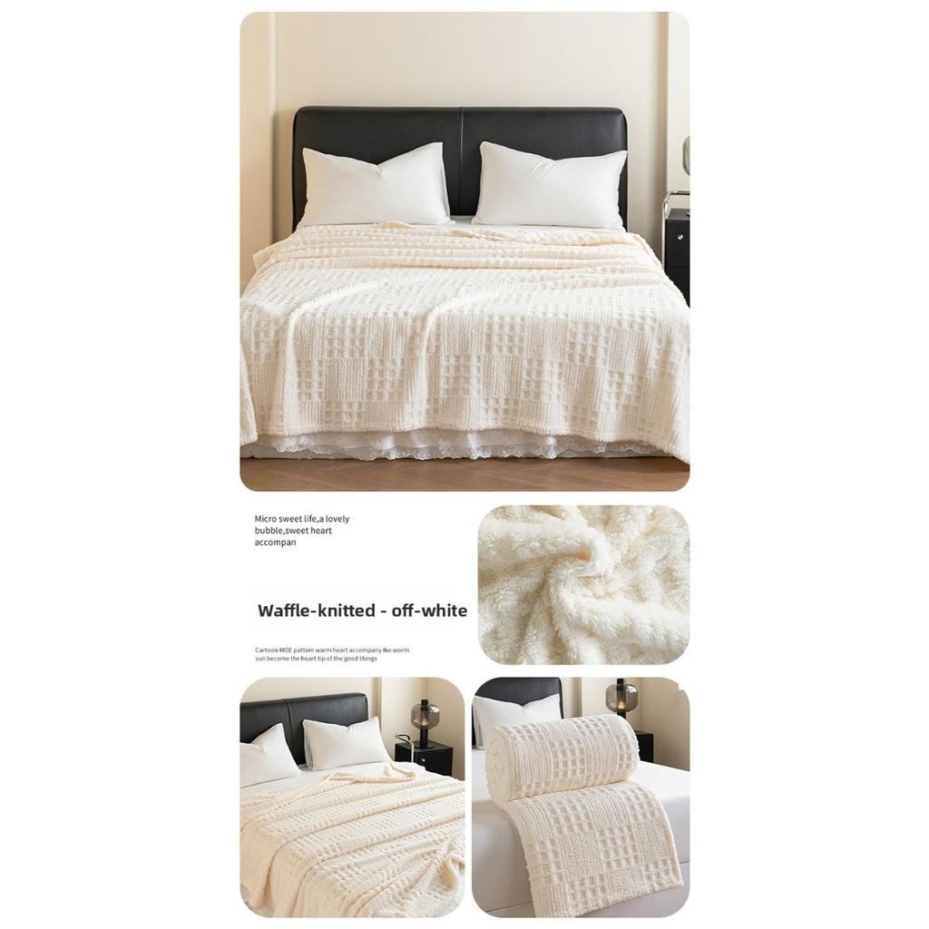 Thick Plush, Warm Double-sided Velvet Waffle Cover Blanket Jacquard Flannel Blanket with Plush Autumn and Winter Knitting