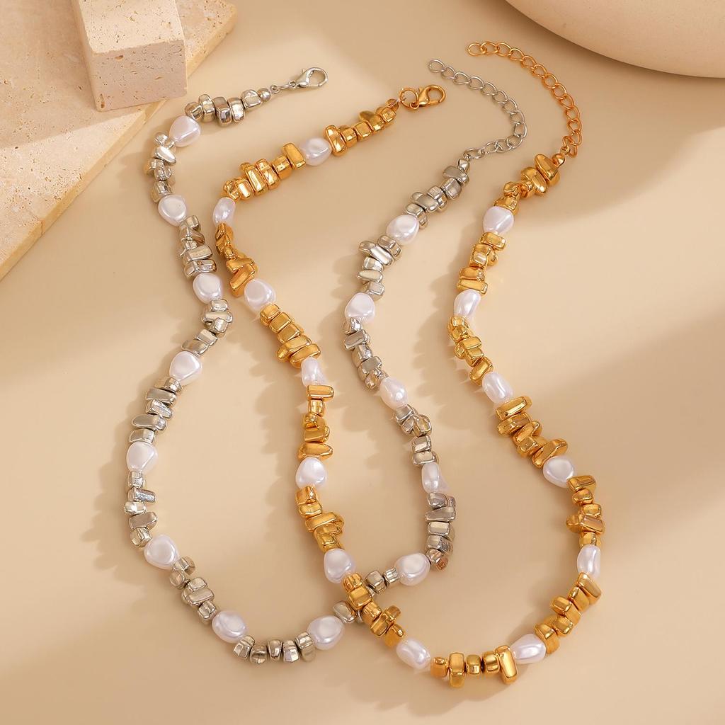 Комплект колье и браслета из барочного неправильного серебристого жемчуга для женщин