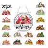 Interchangeable Seasonal Decorations Welcome Sign for Front Door, 12 Inch Round Wood Hanging Housewarming Gift For New Home with 15/16 Holiday