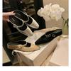 Sheepskin 4cm Inner Height Increase Half Slippers Rhinestone Word with Shallow Mouth Versatile Bag Head Slippers