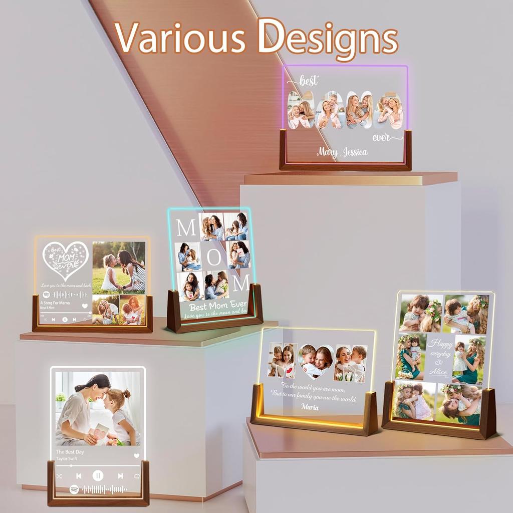 Персонализированные уникальные подарки на День матери для мамы и жены, подарки для мамы от дочери, сына и мужа, фоторамка из акрила с ночником и именем на фото,