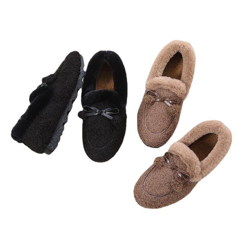 Осень и зима корейская версия женских хлопковых туфель, бархатные хлопковые тапочки, туфли Дуду, студенческие повседневные туфли на плоской подошве, пушистые туфли на один шаг,