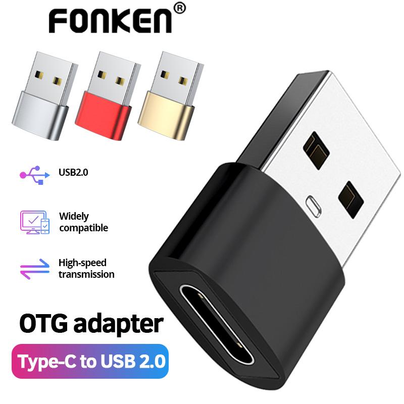 FONKEN USB To Type-c Converter Adapter USB 2.0 Plug Portable Mini Computer Mobile Phone Converters Silver and Black
