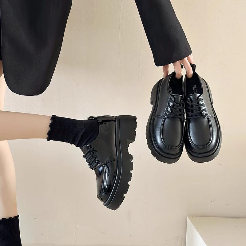 British Style Platform Small Leather Shoes Women's 2024 New Autumn and Winter Mary Jane Versatile Muffin Loafers Black Jk Single Shoes