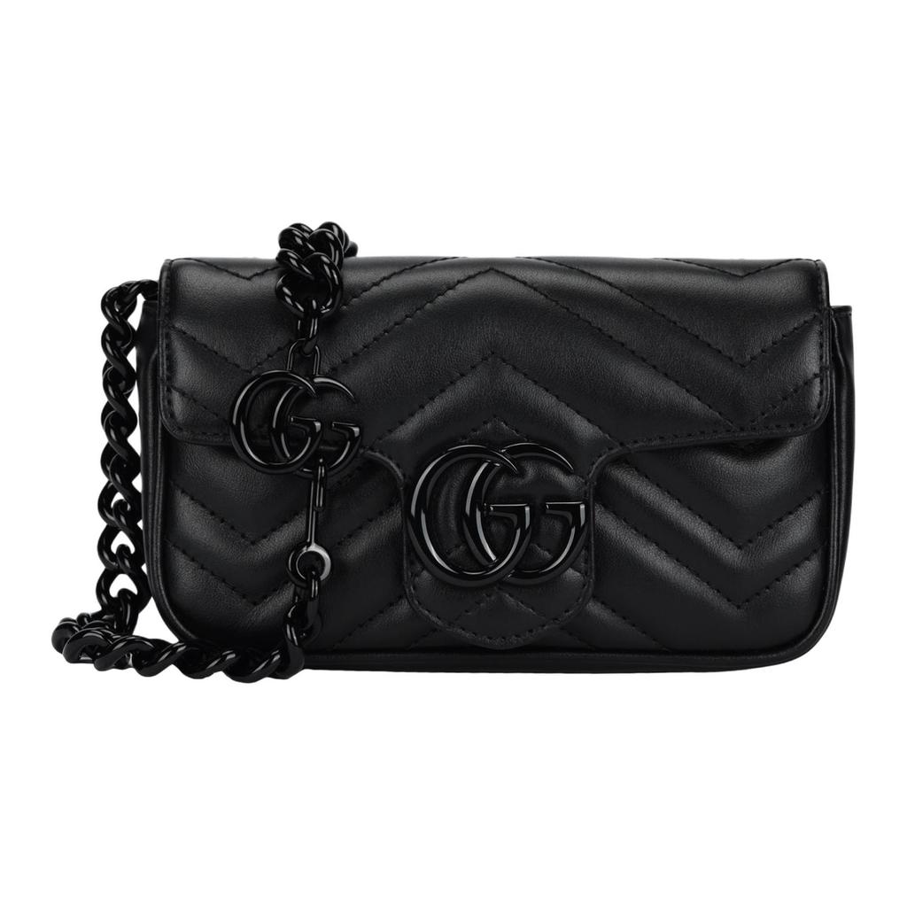 Gucci GG Marmont Кожаная поясная сумка с керамикой, Сумка через плечо Extra Mini Женская Черная