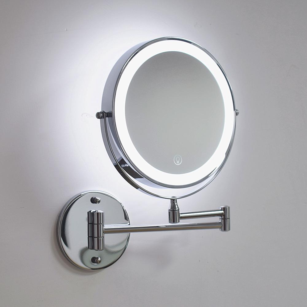 8-Inch Double-Sided LED Makeup Mirror: Wall-Mounted, Folding, Retractable, Lighted, Magnifying, Rechargeable Bathroom Vanity Mirror.