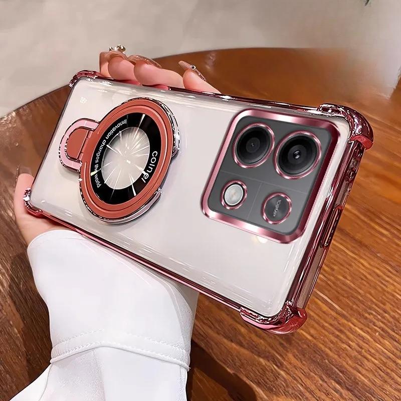 Shockproof Plating Magnetic Bracket Magsafe Case For Xiaomi Redmi 13C Note 13 Pro Plus 4G 5G Silicone Cover