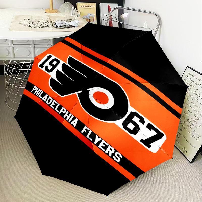 Зонт-трость с логотипом Flyers Hockey, складной зонт, автоматический зонт, 8 спиц, для путешествий, кемпинга, подарок на Хэллоуин, Рождество