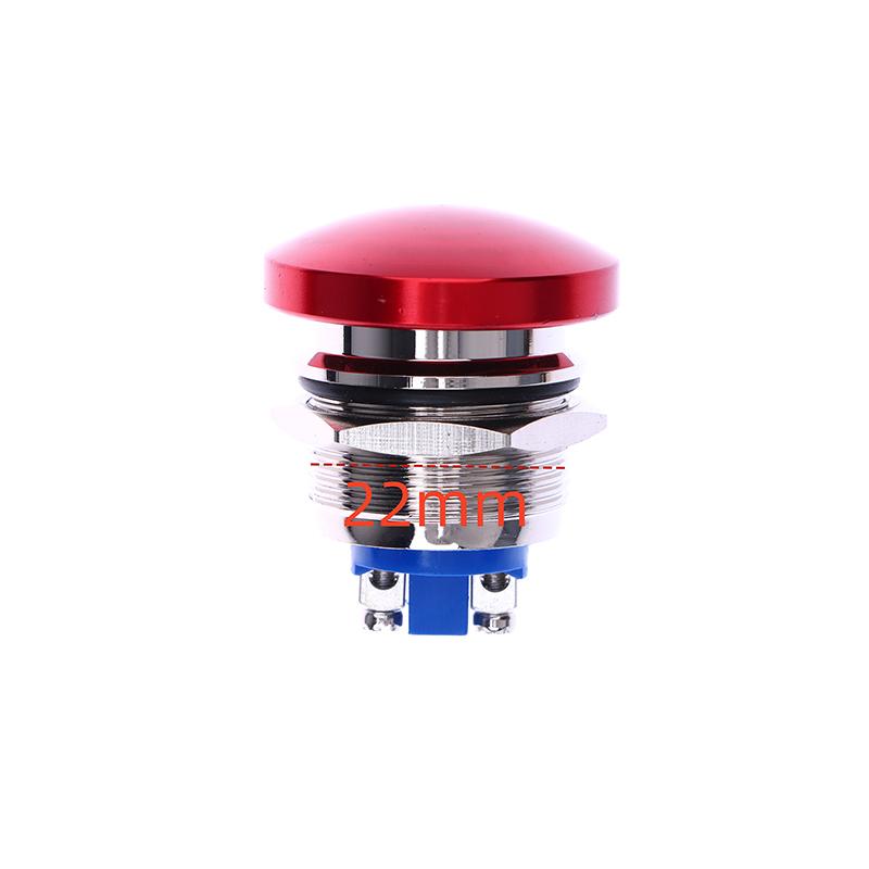 1Pc Waterproof Ip65 Spst (On)-Off 1No 3A 250V With Screw Terminal 16/19/22Mm Momentary Metal Mushroom Head Push Button Switch