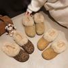 2025 New Fur Women Slippers Flats Platform Suede Winter Women Shoes Designer Leopard Print Round-toed Plush Cotton Slides