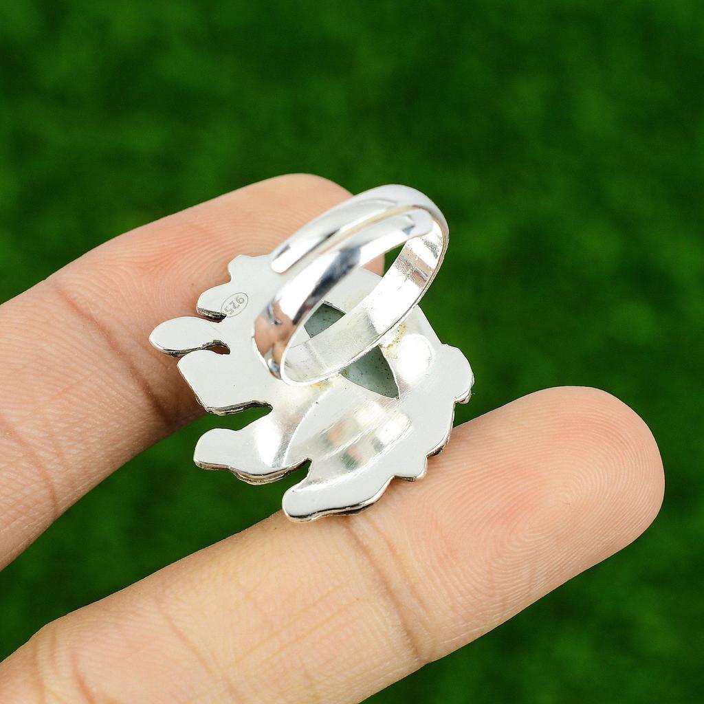 Gift For Her 925 Silver Natural Larimar Gemstone Multi Stone Adjustable Ring