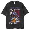 Неон Genesis Evangelion EVA Аниме Печатная Футболка Мужская и Женская Стиранная Футболка Высококачественная Винтажная Хлопковая Футболка