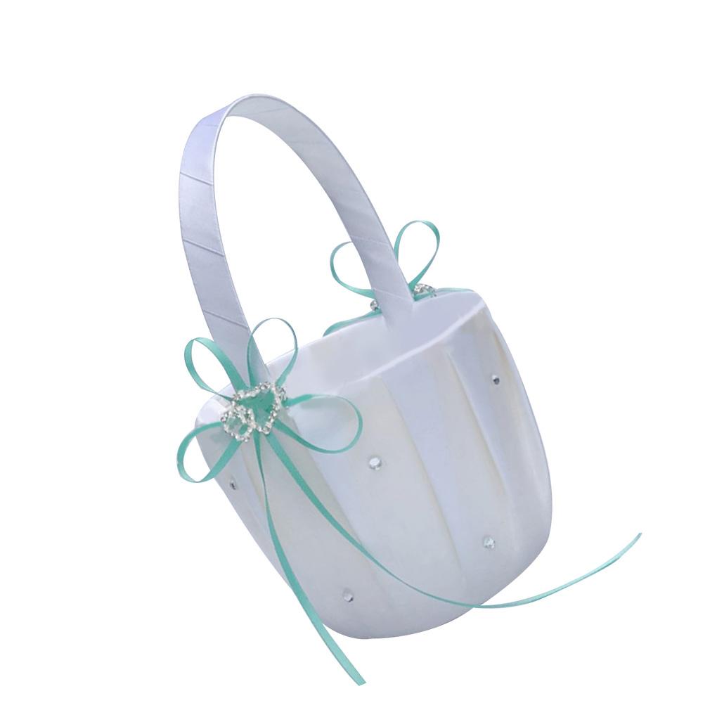 Colorful Bowknot Burlap Satin Wedding Ceremony Party Rose Flower Girls Basket