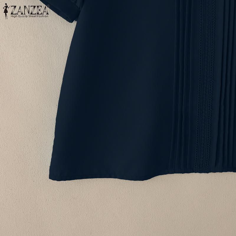 ZANZEA Женская летняя повседневная блузка с круглым вырезом и коротким рукавом