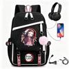 Anime Printed Canvas Backpack With USB Charging Port Teens Students School Travel Unisex