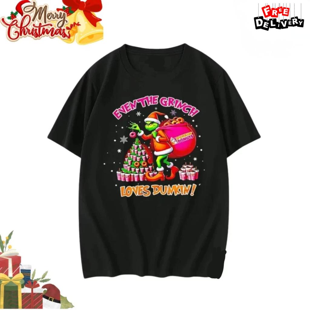 SALE! Grinch Loves Dunkin Donuts Christmas Inspired Funny Holiday T-Shirt S-5XL