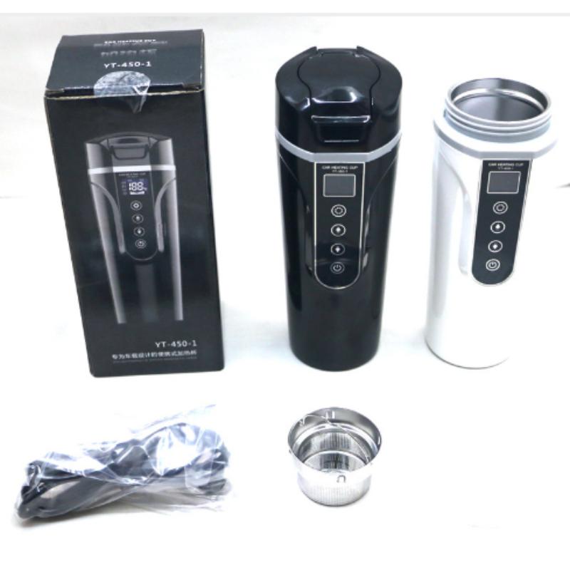 12В/24В Кружка для подогрева автомобиля из нержавеющей стали Электрическая чашка для воды ЖК-дисплей Температурный чайник Кофе Чай Молоко Подогретое 450 мл