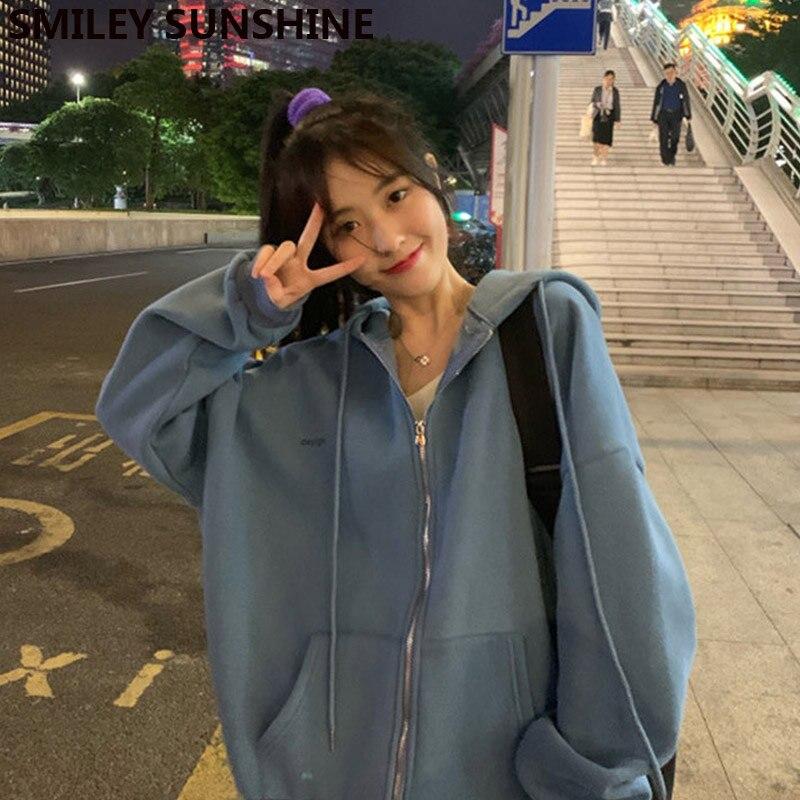 Толстовка на молнии, корейский стиль, женские толстовки для девочек-подростков, толстовка большого размера, винтажный пуловер, толстовка, женская Veste Polaire Femme