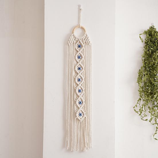 Boho Evil Eye Tapestry, Cotton Rope Braided Tapestry, Wall Hanging Turkish Blue Eye Tapestry for Living Room Bedroom Nursery Home Decoration