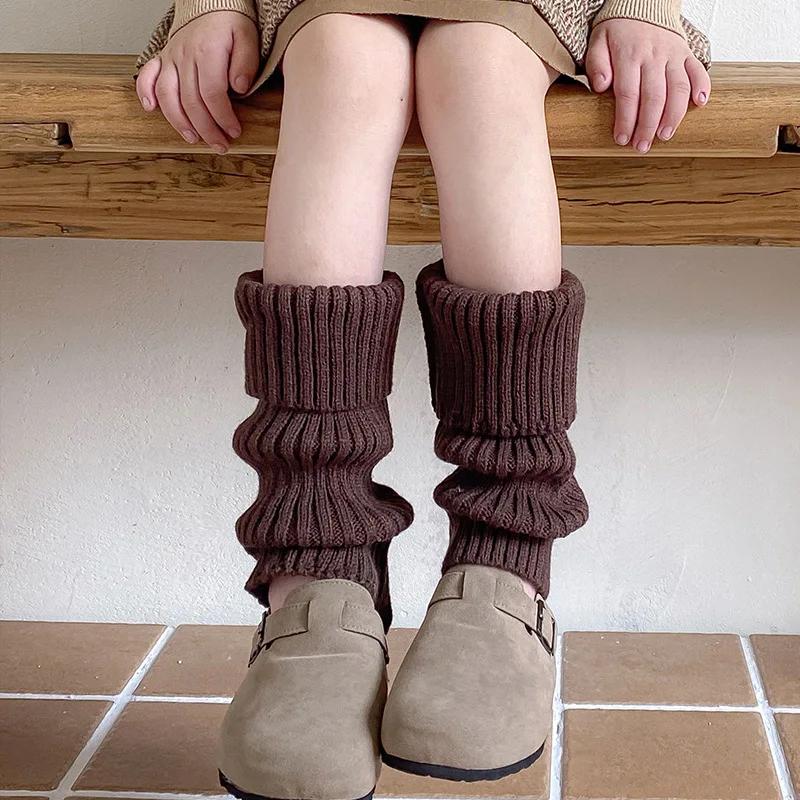 Детские осенне-зимние школьные носки с наборным дизайном, корейская мода, детские гетры, утолщенные вязаные носки до середины голени