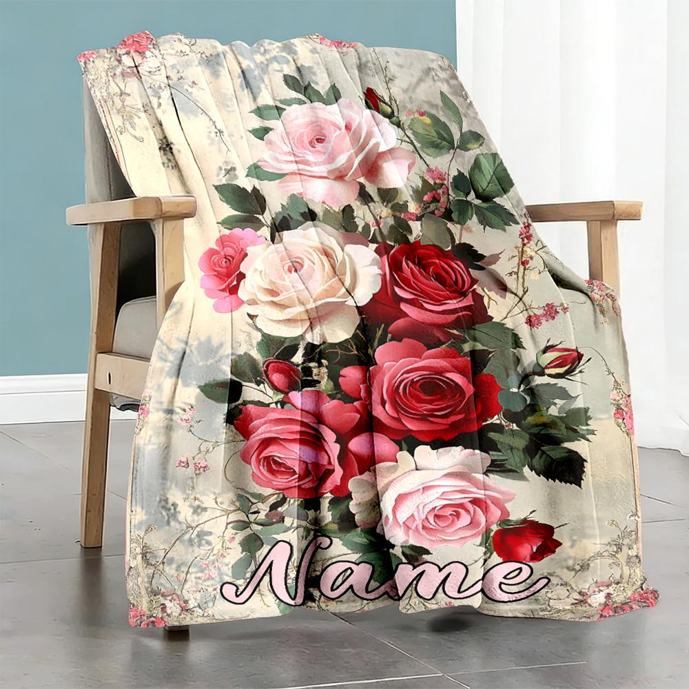 Vintage Peony Flowers Customize Text Blanket Gift Personalized Blanket Soft Warm Cozy Throw For Living Room Home Decor Bedding Couch for All Occasions